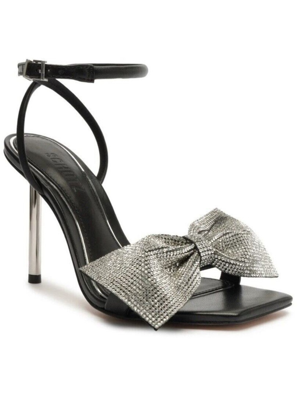 Schutz Nappa Leather Mila Sandals 9.5 B Black Silver NWIB
